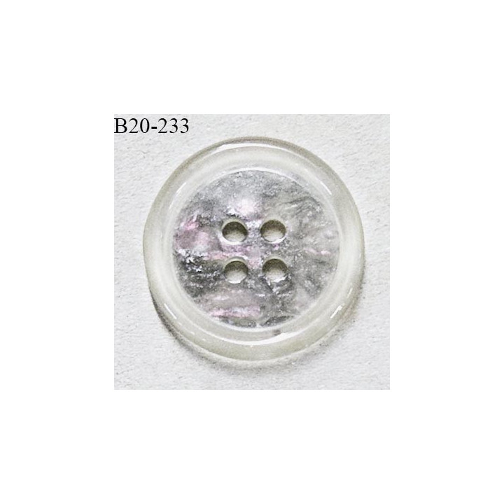 Bouton 20 mm en pvc transparent et gris brillant 4 trous diamètre 20 mm épaisseur 3.5 mm prix à l'unité