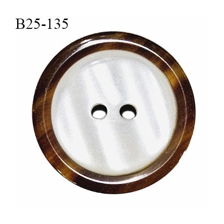 Bouton 25 mm couleur naturel nacré et marron fabriqué en France 2 trous diamètre 25 mm épaisseur 6 mm prix au mètre