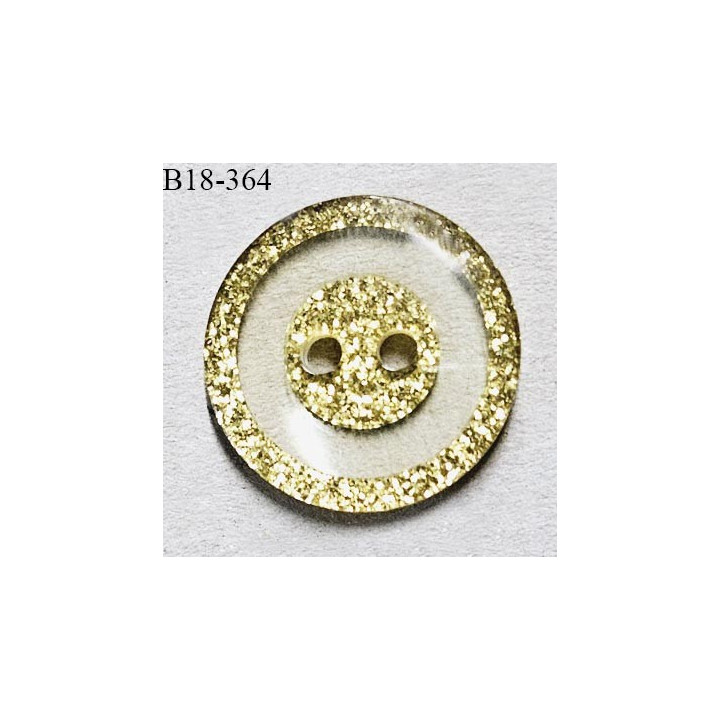 Bouton 18 mm pvc couleur transparent et pailleté doré 2 trous diamètre 18 mm épaisseur 3 mm prix à l'unité