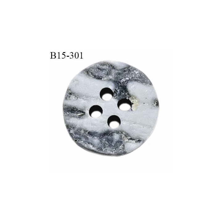 Bouton 15 mm couleur gris marbré 4 trous diamètre 15 mm épaisseur 3.5 mm prix à l'unité