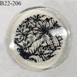 Bouton 22 mm pvc transparent avec motif feuillage noir 2 trous diamètre 22 mm épaisseur 3.5 mm prix à l'unité