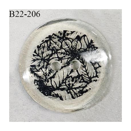 Bouton 22 mm pvc transparent avec motif feuillage noir 2 trous diamètre 22 mm épaisseur 3.5 mm prix à l'unité