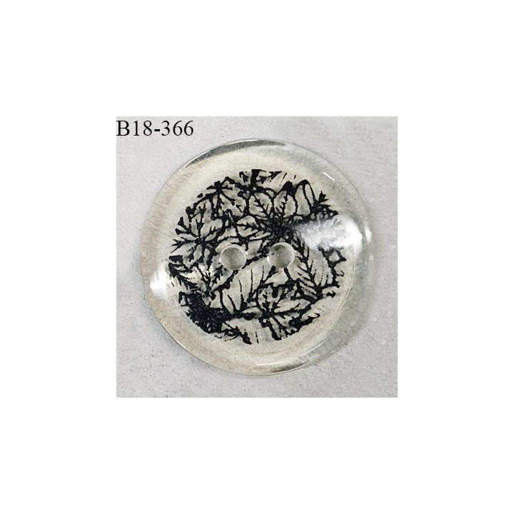 Bouton 18 mm pvc transparent avec motif feuillage noir 2 trous diamètre 18 mm épaisseur 3 mm prix à l'unité