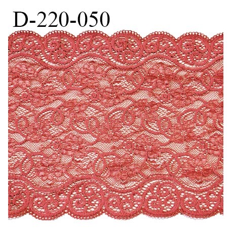 Dentelle 20 cm lycra brodée extensible très haut de gamme largeur 20 cm couleur rouge terracotta très belle prix au mètre