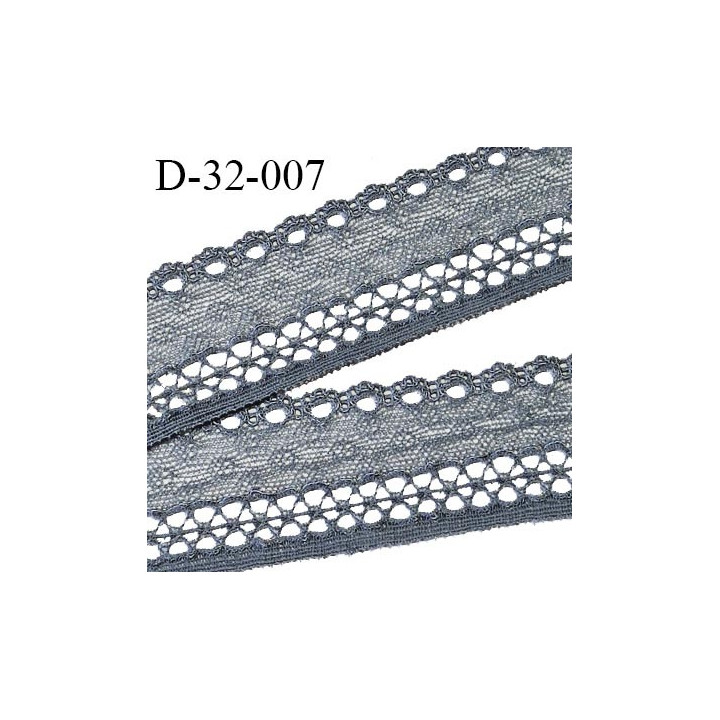 Dentelle 32 mm haut de gamme lycra extensible couleur gris bleuté largeur 32 mm prix au mètre