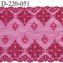 Dentelle 22 cm lycra brodée extensible très haut de gamme largeur 22 cm couleur rose fuchsia très belle prix au mètre