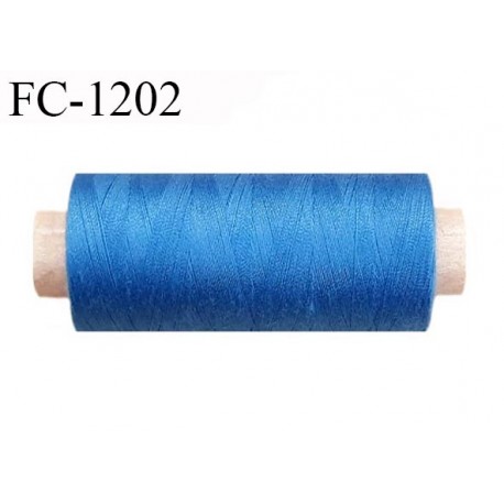 Cone 500 m fil polyester fil n°80 couleur bleu lumineux longueur du cone 500 mètres bobiné en France certifié oeko tex