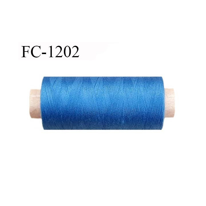 Cone 500 m fil polyester fil n°80 couleur bleu lumineux longueur du cone 500 mètres bobiné en France certifié oeko tex