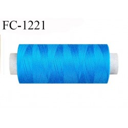 Cone 500 m fil polyester fil n°80 couleur bleu lumineux longueur du cone 500 mètres bobiné en France certifié oeko tex