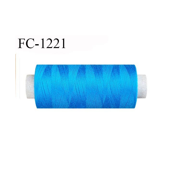 Cone 500 m fil polyester fil n°80 couleur bleu lumineux longueur du cone 500 mètres bobiné en France certifié oeko tex