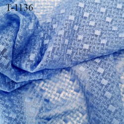 Tissu brodé sur tulle extensible bleu haut gamme largeur 110 cm prix pour 10 cm de long et 110 cm de largeur