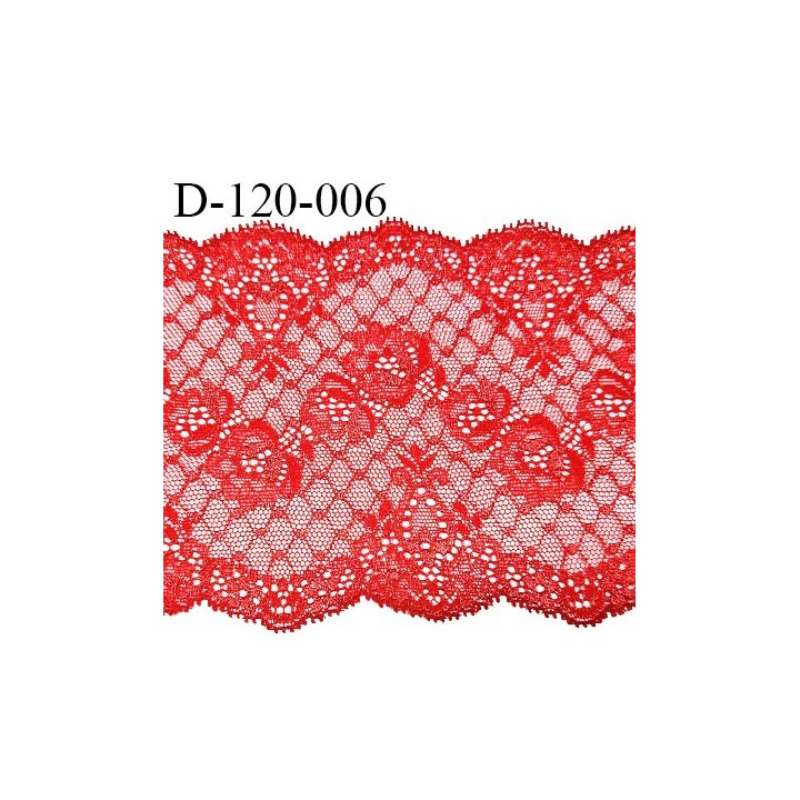 Dentelle 120 mm extensible haut de gamme couleur rouge largeur 120 mm fabriquée en France prix au mètre