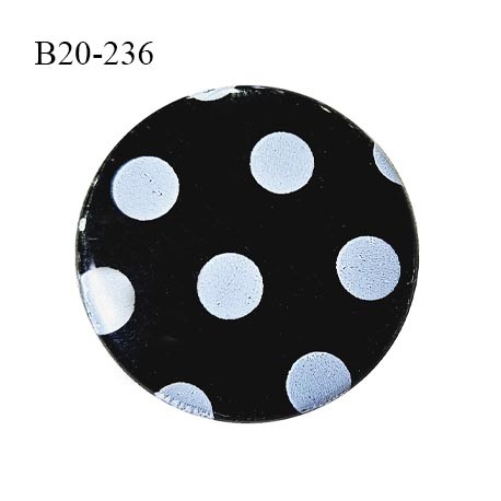 Bouton 20 mm en pvc couleur noir à pois gris fabriqué en France accroche avec un anneau diamètre 20 mm prix à l'unité