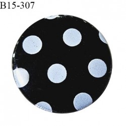 Bouton 15 mm en pvc couleur noir à pois gris fabriqué en France accroche avec un anneau diamètre 15 mm prix à l'unité