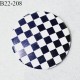 Bouton 22 mm en pvc couleur bleu et blanc motif damier fabriqué en France diamètre 22 mm épaisseur 3 mm prix à l'unité