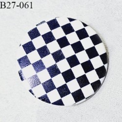 Bouton 27 mm en pvc couleur bleu et blanc motif damier fabriqué en France diamètre 27 mm épaisseur 3 mm prix à l'unité
