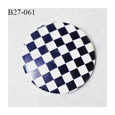 Bouton 27 mm en pvc couleur bleu et blanc motif damier fabriqué en France diamètre 27 mm épaisseur 3 mm prix à l'unité