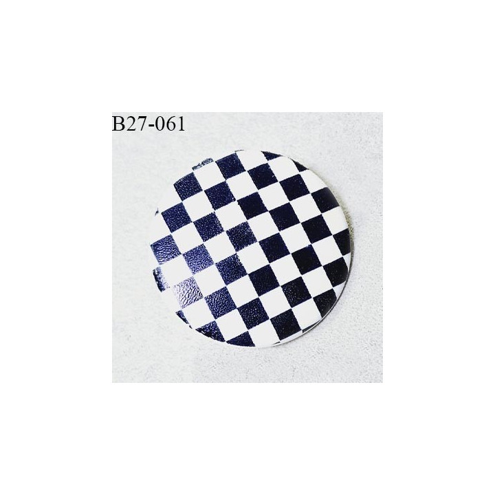 Bouton 27 mm en pvc couleur bleu et blanc motif damier fabriqué en France diamètre 27 mm épaisseur 3 mm prix à l'unité