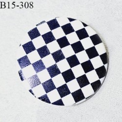 Bouton 15 mm en pvc couleur bleu et blanc motif damier fabriqué en France diamètre 15 mm épaisseur 3 mm prix à l'unité