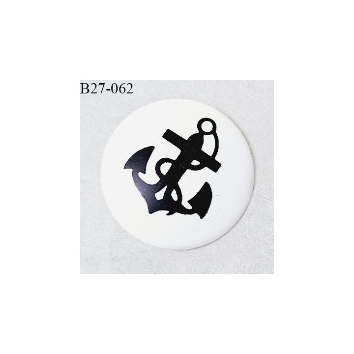 Bouton 27 mm en pvc couleur blanc motif ancre marine fabriqué en France diamètre 27 mm épaisseur 3 mm prix à l'unité