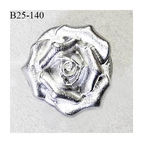 Bouton 25 mm en forme de rose en métal couleur argent fabriqué en France accroche avec un anneau prix à l'unité