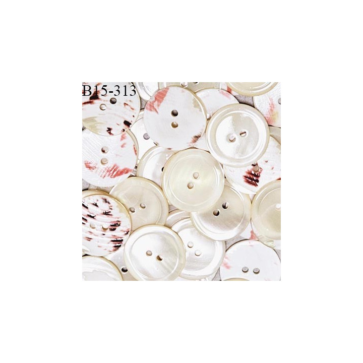 Bouton 20 mm haut de gamme couleur nacre avec dos tacheté rose 2 trous diamètre 20 mm épaisseur 2 mm prix à la pièce