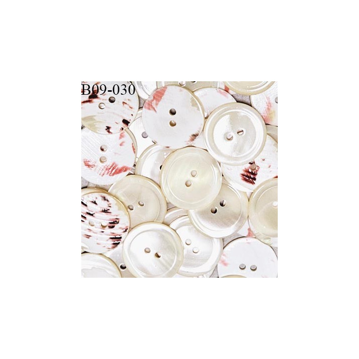 Bouton 9 mm haut de gamme couleur nacre avec dos tacheté rose 2 trous diamètre 9 mm épaisseur 2 mm prix à la pièce