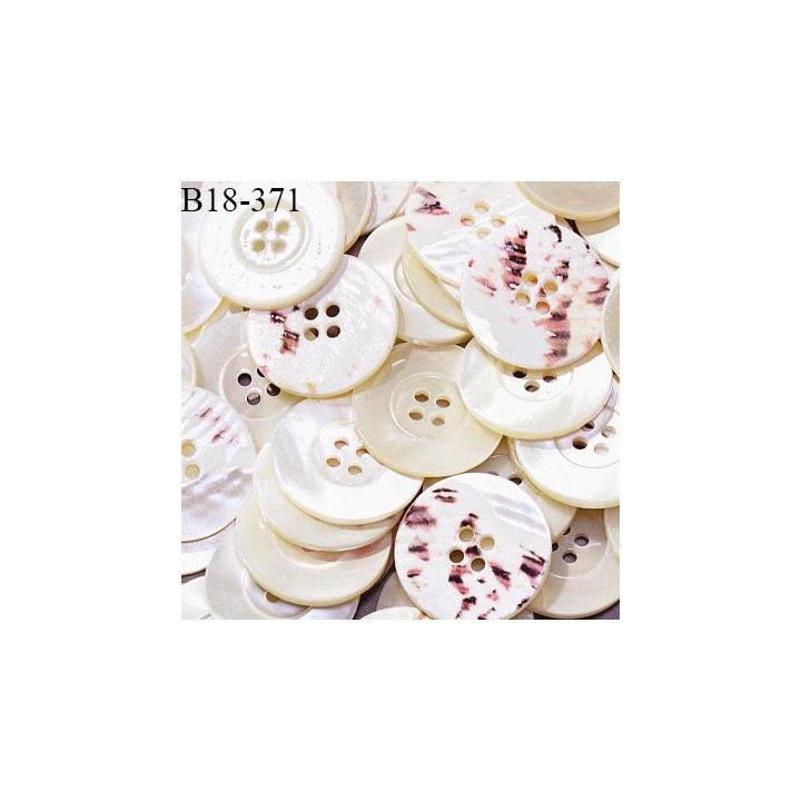 Bouton 18 mm haut de gamme couleur nacre avec dos tacheté rose 4 trous diamètre 18 mm épaisseur 2 mm prix à la pièce