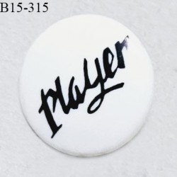 Bouton 15 mm en pvc couleur blanc avec inscription Player fabriqué en France diamètre 15 mm épaisseur 2 mm prix à l'unité