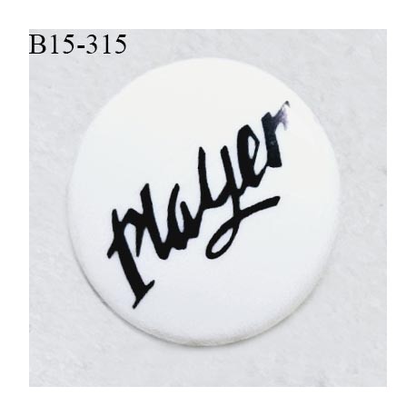 Bouton 15 mm en pvc couleur blanc avec inscription Player fabriqué en France diamètre 15 mm épaisseur 2 mm prix à l'unité