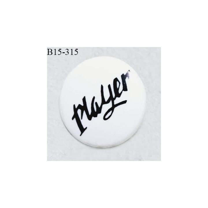 Bouton 15 mm en pvc couleur blanc avec inscription Player fabriqué en France diamètre 15 mm épaisseur 2 mm prix à l'unité