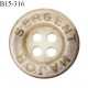 Bouton 15 mm pvc couleur beige et marron marbré inscription SERGENT MAJOR 4 trous diamètre 15 mm épaisseur 34 mm prix à l'unité