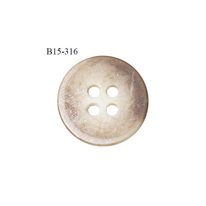 Bouton 15 mm pvc couleur beige et marron marbré inscription SERGENT MAJOR 4 trous diamètre 15 mm épaisseur 34 mm prix à l'unité