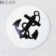 Bouton 12 mm en pvc couleur blanc avec motif ancre marine couleur noir fabriqué en France diamètre 12 mm prix à l'unité