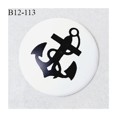 Bouton 12 mm en pvc couleur blanc avec motif ancre marine couleur noir fabriqué en France diamètre 12 mm prix à l'unité