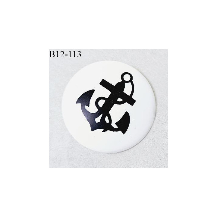 Bouton 12 mm en pvc couleur blanc avec motif ancre marine couleur noir fabriqué en France diamètre 12 mm prix à l'unité
