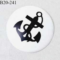 Bouton 20 mm en pvc couleur blanc avec motif ancre marine couleur noir fabriqué en France diamètre 20 mm prix à l'unité