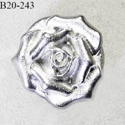 Bouton 20 mm en forme de rose en métal couleur argent fabriqué en France accroche avec un anneau prix à l'unité