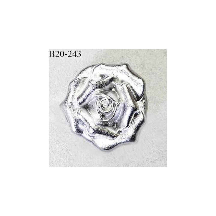 Bouton 20 mm en forme de rose en métal couleur argent fabriqué en France accroche avec un anneau prix à l'unité