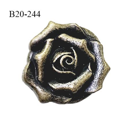 Bouton 20 mm en forme de rose en métal couleur laiton vieilli fabriqué en France accroche avec un anneauprix à l'unité
