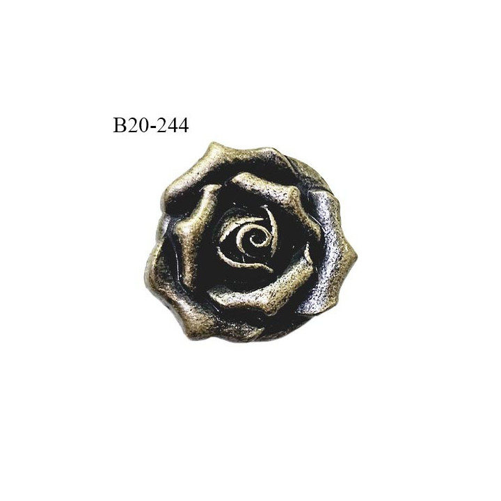 Bouton 20 mm en forme de rose en métal couleur laiton vieilli fabriqué en France accroche avec un anneauprix à l'unité
