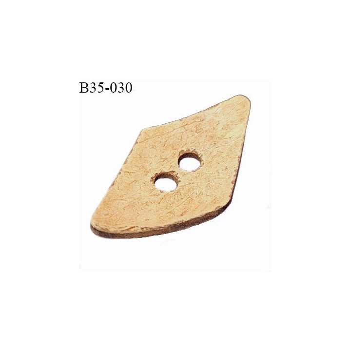 Bouton 35 mm en bois de coco naturel en forme de losange longueur 35 mm largeur 20 mm 2 trous prix à la pièce