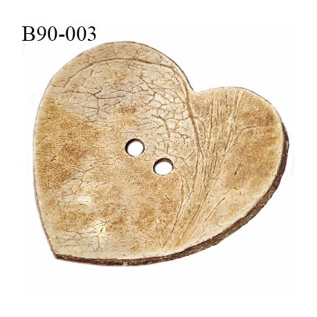 Bouton 90 mm en bois de coco naturel en forme de coeur largeur 90 mm 2 trous prix à la pièce