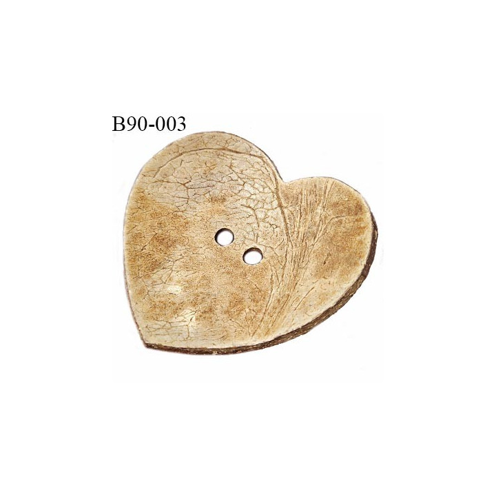 Bouton 90 mm en bois de coco naturel en forme de coeur largeur 90 mm 2 trous prix à la pièce