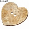 Bouton 90 mm en bois de coco naturel en forme de coeur largeur 90 mm 2 trous prix à la pièce