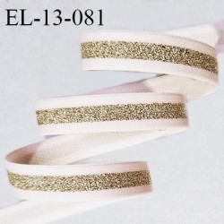 Elastique 13 mm lingerie couleur rose perle avec bande lurex dorée au centre largeur 13 mm allongement +50% prix au mètre