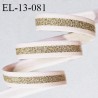 Elastique 13 mm lingerie couleur rose perle avec bande lurex dorée au centre largeur 13 mm allongement +50% prix au mètre