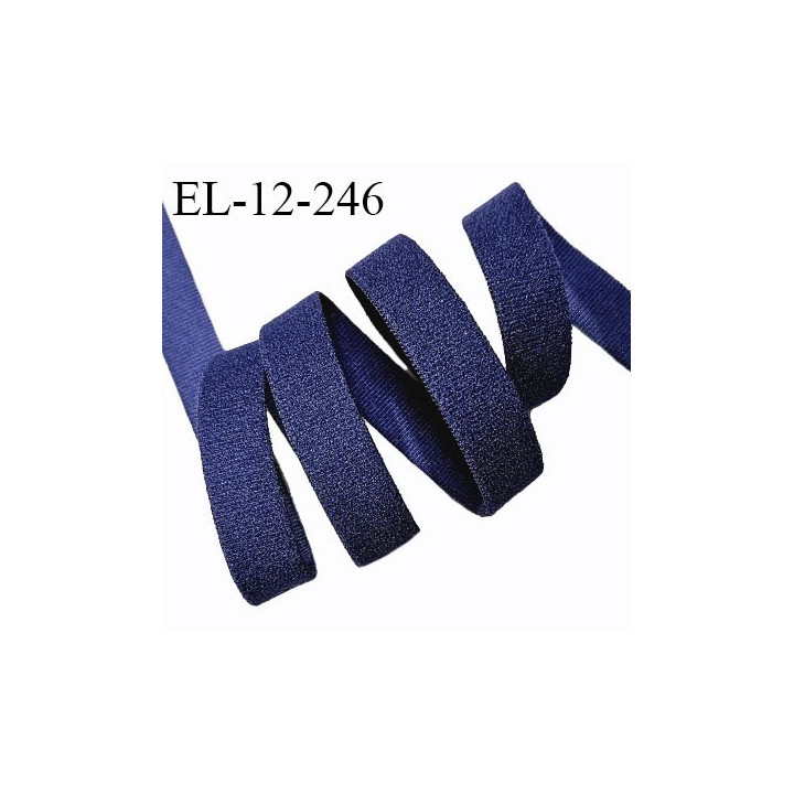 Elastique 12 mm lingerie couleur bleu nuit très doux au toucher style velours allongement +160% haut de gamme prix au mètre