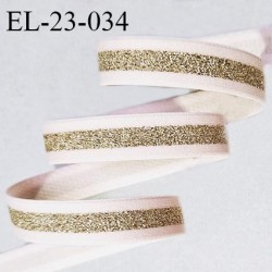 Elastique 22 mm lingerie couleur rose perle avec bande lurex dorée au centre largeur 22 mm allongement +50% prix au mètre