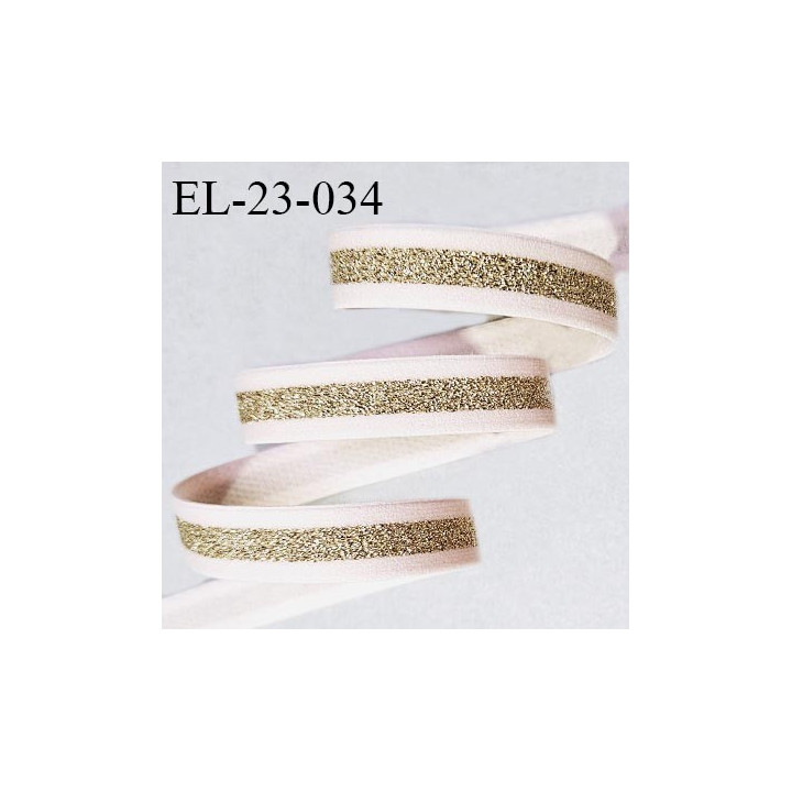 Elastique 22 mm lingerie couleur rose perle avec bande lurex dorée au centre largeur 22 mm allongement +50% prix au mètre